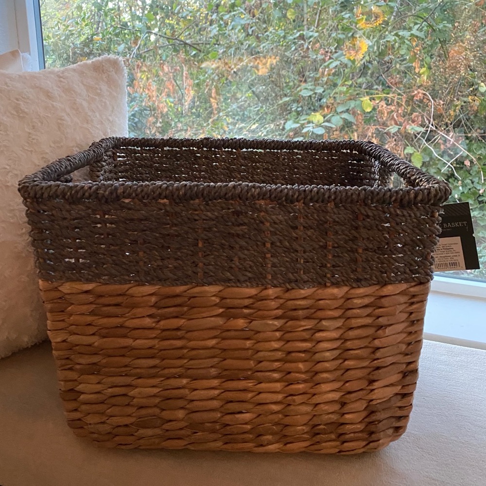 Big Beautiful Sturdy Metal Framed Rattan Wicker Gray & Natural Color Basket